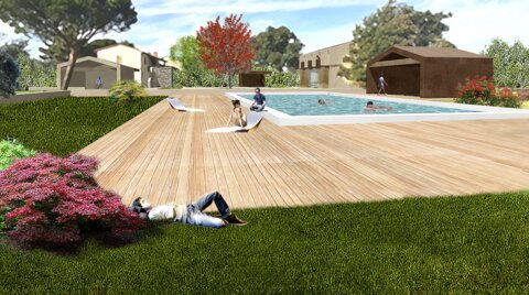 Projekt Visualisierung des Anwesens mit Pool und weiteren Gebäuden