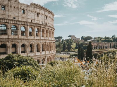 Colosseum in Rom mit grünen Pflanzen im Vordergrund